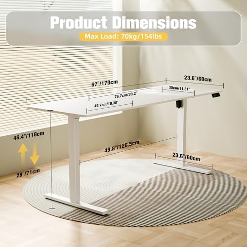 67"x24" Standing Desk, Height Adjustable Sit-Stand Home Office, White - Image 3