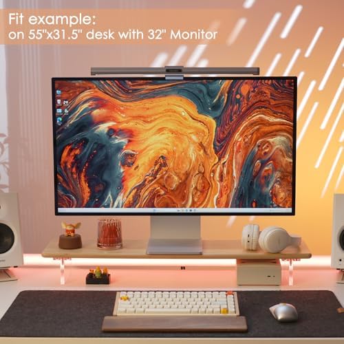 Bamboo Monitor Stand, Desk Shelf with Acrylic Legs and RGB Lights - Image 6