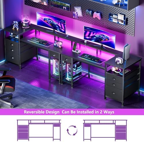 Furologee 52" Gaming Desk with 4 Drawers & LED Lights, Power Outlet, Black - Image 7