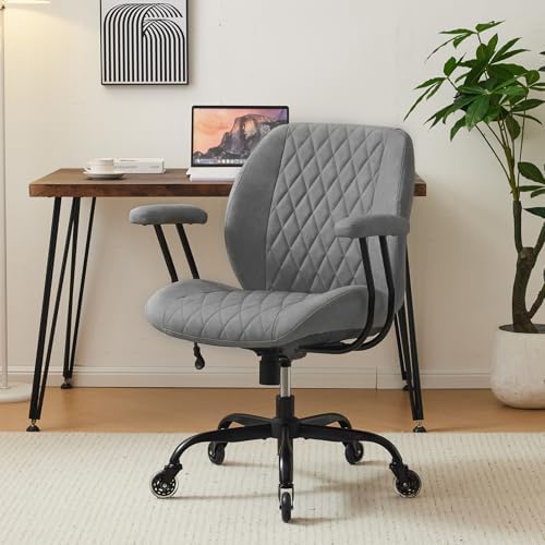 YFO Modern Ergonomic Office Desk Chair, Grey Leather with Lumbar Support, Adjustable Height, Swivel, Armrests, for Office, Gaming, Reading, Relaxing by YFO