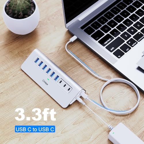 Powered USB Hub 10Gbps, intpw YH6AC 9-Port USB 3.2 Hub (USB A/USB-C 3.2, 4 USB 3.0, 2 PD 45W Charging Ports), 65W Power Adapter + 3.3FT Cable, Aluminum USB Hub for PC/Laptop, iPhone 17/16/15 - Image 6