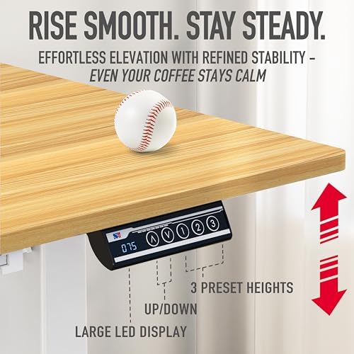 SHW 48-Inch Electric Height Adjustable Standing Desk w/Drawer, Oak - Image 7