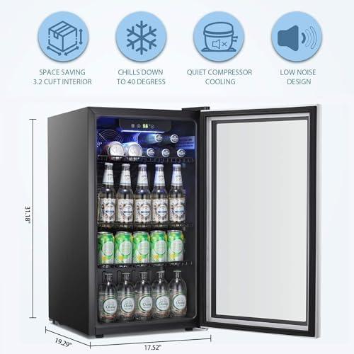 Antarctic Star Beverage Refrigerator Cooler -120 Can Mini Fridge Glass Door for Soda Beer or Wine Constant Glass Door Small Drink Dispenser for Home, Office Bar 3.2cu.ft - Image 2
