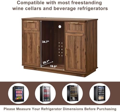 Okvnbjk Mini Fridge Cabinet with Storage & Power Outlet, Walnut - Image 6