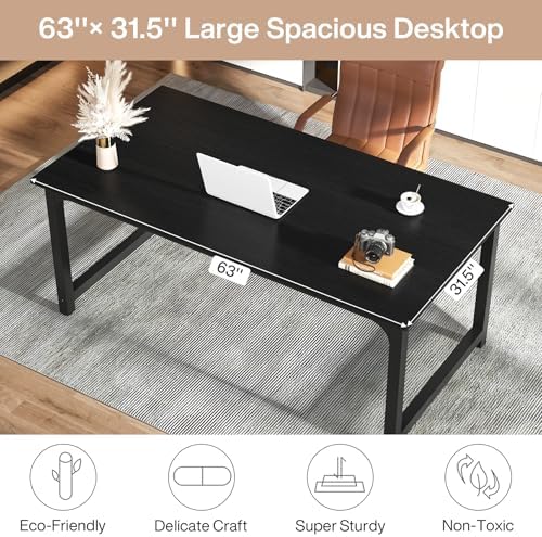 Tribesigns Modern Computer Desk, 63 x 31.5 inch Large Office Desk Computer Table Study Writing Desk Workstation for Home Office, Black - Image 7