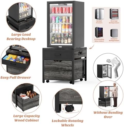 Unikito Mini Fridge Stand with Storage Drawer and Charging Station - Image 5