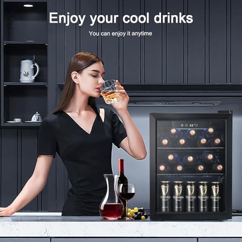 Antarctic Star Beverage Refrigerator Cooler Black, 1.7 Cu.ft, 40°F to 61°F, Mini Fridge for Soda, Beer, Wine, Glass Door,Adjustable Shelves & Digital Temperature beverage cooler for Home, Office Bar - Image 3
