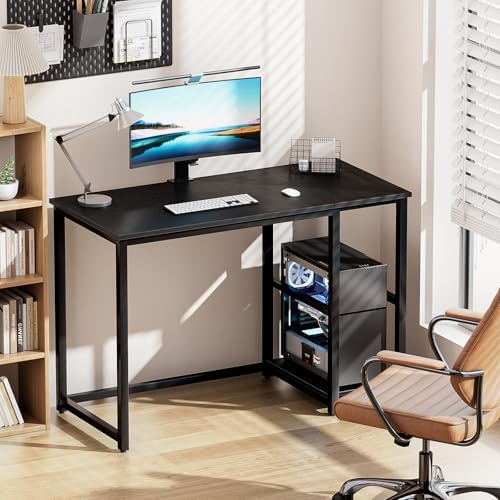 SINPAID 40" Small Gaming Computer Desk with Shelves for Home Office, Black - Image 4