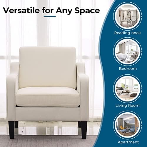 VINGLI Accent Chairs, Linen Upholstered Armchair for Living Room, Beige - Image 5