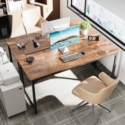 Huuger Computer Desk, 63 Inch Office Desk, Gaming Desk with Storage, Writing Desk Work Desk for Home Office, Study, Modern Simple Desk, Large Legroom, Metal Frame, Rustic Brown - Image 2