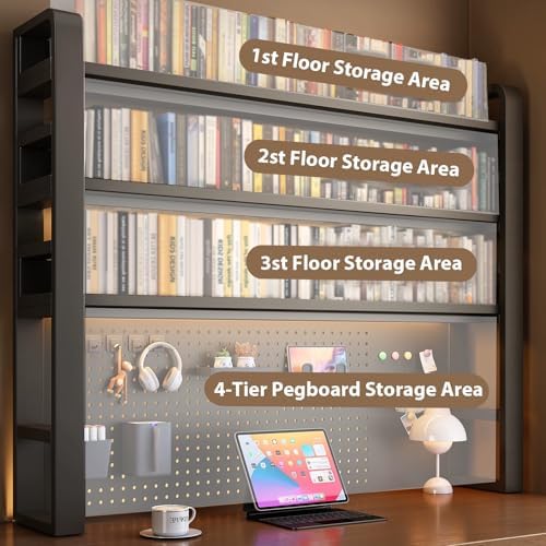 Desk Shelf - Includes a Pegboard and a Free 31-Piece Storage Accessory Set, Desk Hutch, Adjustable Hutch for Home Office Dorm (4-Tier Black Frame + Walnut Board 45.3×9.8×48.5") - Image 6
