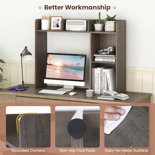 Desktop Bookshelf, 3-Tier Desk Organizer Shelves w/ 5 Display Rack - Image 3