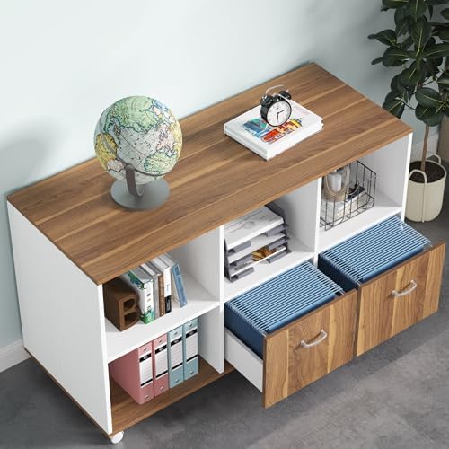 Tribesigns 63 inches Executive Desk and 47" lateral File Cabinet, L-Shaped Computer Desk Home Office Furniture Set with Drawers and Storage Shelves, Office Table with Cabinet (Walnut+White, 63) - Image 5