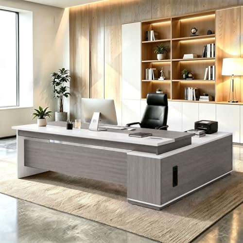 L Shaped Executive Desk with Drawers, Large Wood Workstation, Modern Executive Office Furniture for Home Office and Business Workspace, Multiple Sizes & Colors by Unknown