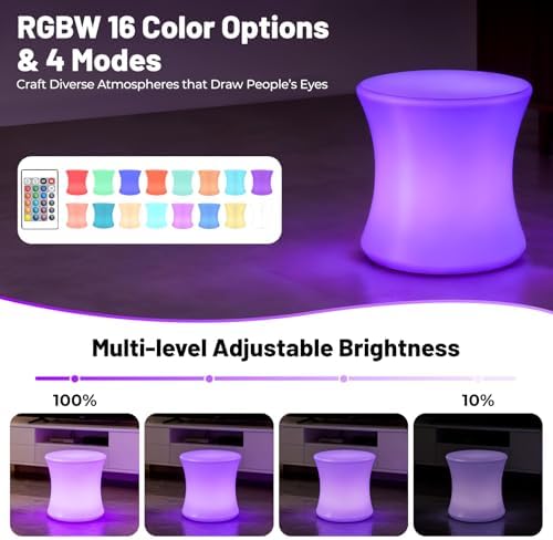 Rechargeable LED Cube Chair Light with Remote, Outdoor Waterproof 16 Colors Changing LED Cube Stool Seat Side Table, Floor Lamp Night Light Glow Furniture for Home Bedroom Patio Garden (Drum, 16") - Image 3