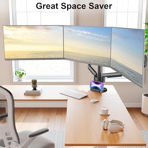 MOUNT PRO Triple Monitor Mount for 13-27 inch Screens, 3 Monitor Desk Mount, Height Adjustable Triple Display Stand, Full Motion Three Computer Arm Hold up to 17.6lbs Each, VESA 75x75, 100x100 - Image 6