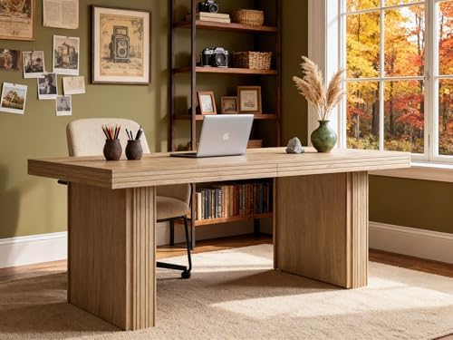 Tribesigns Modern Office Desk, Home Office Table with Wide Fluted Legs, Modern Desk for Home Office, Natural by Tribesigns