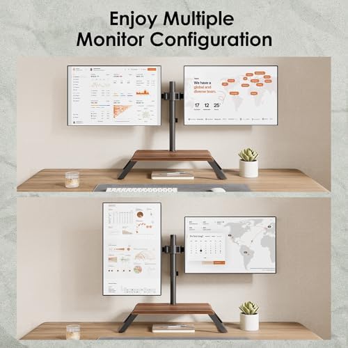 AOKCOS Dual Monitor Stand Riser for 12-27 Inch Computer Screens, Freestanding Double Monitor Stand for Desk, Adjustable Dual Monitor Mount Each Arm Hold up to 22lbs, VESA 75x75/100x100mm - Image 6