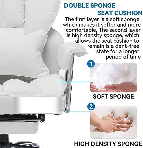 Efomao Big and Tall Office Chair 400lbs, Executive PU Leather Desk Chair with Footrest & Lumbar Support, Heavy Duty Computer Seating for Home, White - Image 5