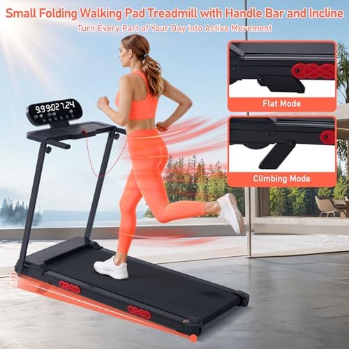 MCRG Walking Pad with Incline, Portable Treadmill with Handle Bar for Home, 3.0HP Electric Home Walking pad Treadmill, 0.6-7.6MPH Mini Under Desk Treadmills for Exercising with Handles Incline, 350LBS - Image 3
