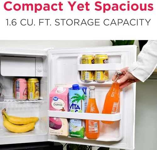 Frigidaire Retro Compact Fridge with Chiller, Countertop, Built-in Bottle Opener, Compact Refrigerator 1.6 cu ft, Mini Fridge for Office, Bedroom, Dorm Room or Cabin - 16" D x 18" W x 18.5" H (White) - Image 2