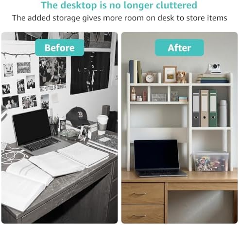 NUTIKAS Desk Hutch White Desktop Bookshelf Shelf - 30 Inch Computer Desk Organizer for Dorm Room, Wood Storage Rack for Home Office Desktop Display Shelves, Small Bookcase for Top of Desk - Image 5
