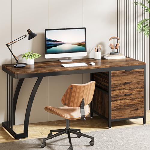 Tribesigns Computer Desk with 3 Drawers, 59-Inch PC Desk with Reversible Drawers, Industrial Study Writing Table Workstation with File Storage for Home Office, Rustic Brown by Tribesigns