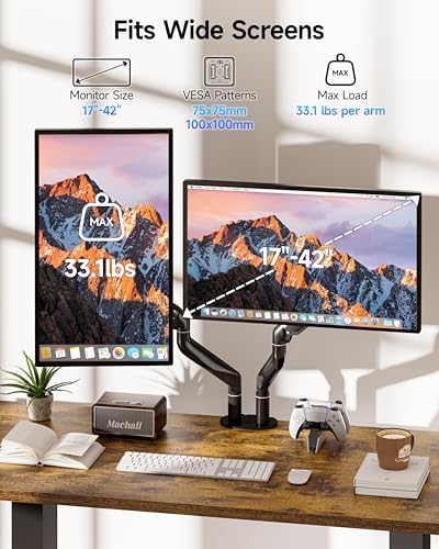 BIZUM Dual Monitor Stand for 17″-42", Heavy Duty Ultrawide Monitor Arm Dual-Monitor Mount VESA Mount with Clamp/Grommet Base, Holds 33.1lbs per Arm, Black - Image 2