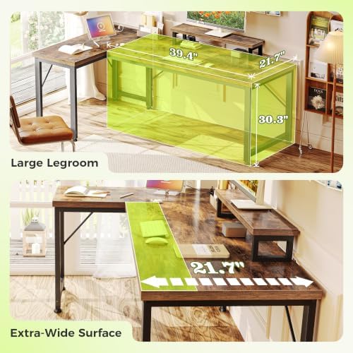 PRAISUN 53" L Shaped Computer Desk, Outlets, Monitor Stand, Rustic Brown - Image 4