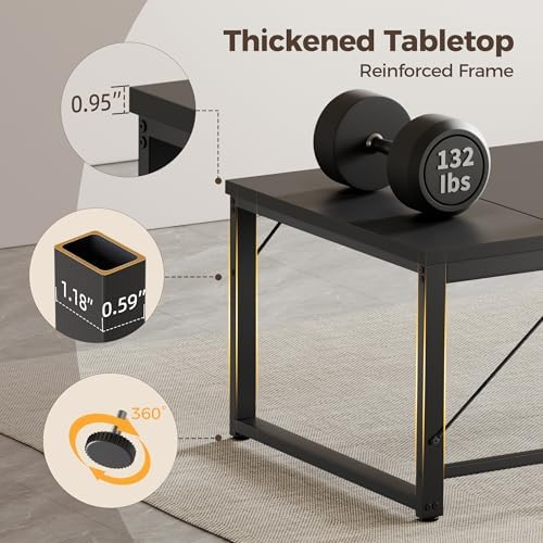 Mericonia 63x28 Inch Computer Desk, 1" Thick Large Office Table, Black - Image 4