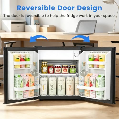 Electactic 1.6 Cu.ft Mini Fridge, Compact Refrigerator, Single Reversible Door, Ultra Quiet, Energy Efficient for Office, Dorm, Bedroom, Apartment, Black - Image 3