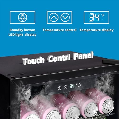 EUHOMY 26 Bottle 131 Can Beverage Refrigerator, Mini Fridge with Glass Door, Quiet Compressor and Adjust Temperature, Freestanding 3.2 Cu.ft Beverage Cooler, Silver - Image 4