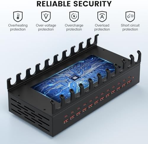 USB Charging Station 300W 24 Ports, Smart Power Distribution and Safety Protection PD/QC Charging Technology Multi Port Fast Charger with 12 USB-C and 12 USB-A for Multiple Devices - Image 4