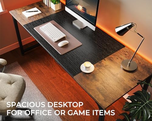 Huuger Computer Desk, 70 Inch Office Desk, Gaming Desk with Storage, Writing Desk Work Desk for Home Office, Study, Long Simple Desk, Large Legroom, Metal Frame, Rustic Brown and Black - Image 5