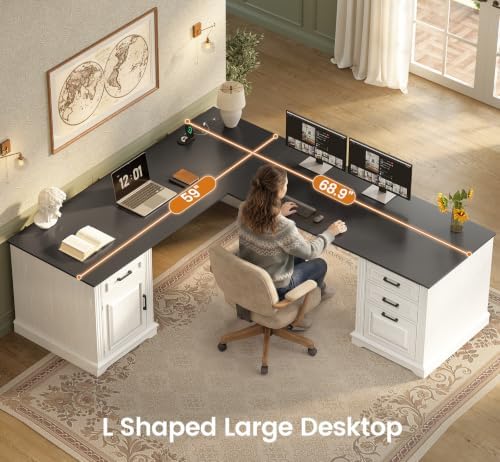 SEDETA Farmhouse 69" Executive L Shaped Office Desk with 4 Drawers, Storage - Image 5