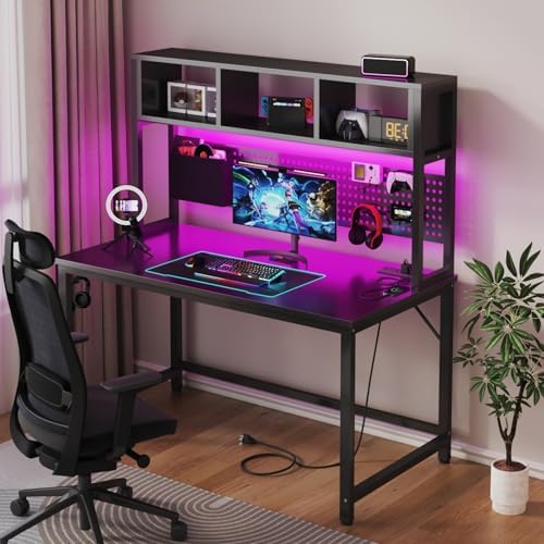 DLisiting Black Gaming Desk with Hutch and Pegboard, 47 Inch - Image 2