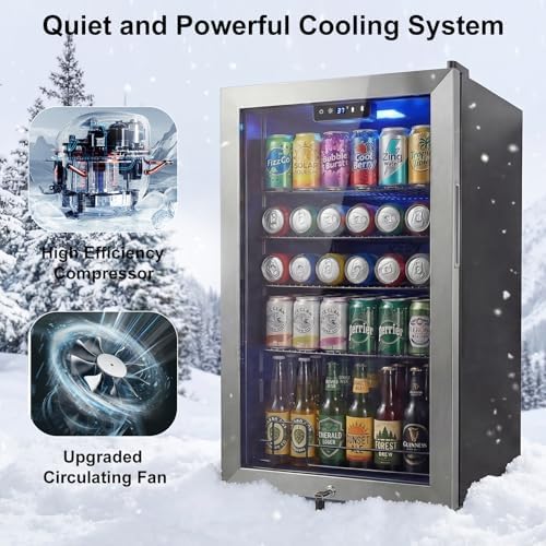 20 Inch Beverage Refrigerator, Mini Fridge with Glass Door for Soda Beer– 130 Can Small Fridge for Home Office Bar, 3.4 Cu.Ft Drink Cooler with Reversible Door, Digital Temperature Control - Image 3