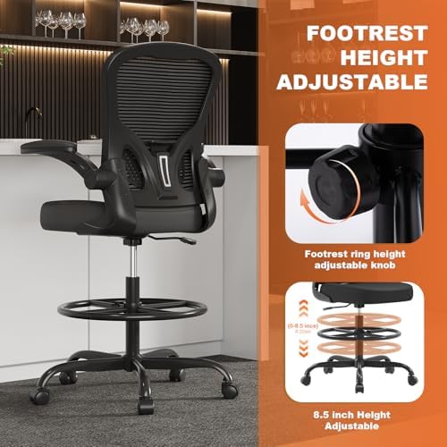 Synorla Ergonomic Tall Drafting Chair-Mesh Desk Chair with Flip-Up Arms - Image 7