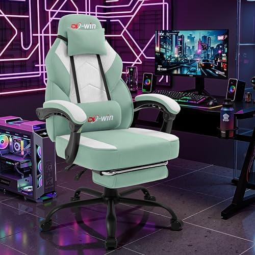 Gaming Chair for Adults with Footrest & Massage Lumbar Support, Ergonomic High Back Gamer Chair, Adjustable Swivel Computer Gaming Chairs with Headrest and Linkage Armrests,Green - Image 2