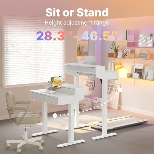 HUANUO 32 x 20 Inch Electric Standing Desk with 4 Drawers, White - Image 6