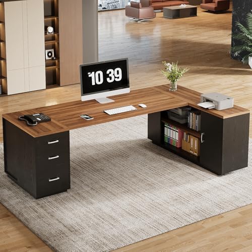 Tribesigns 85.8-Inch L-Shaped Executive Desk, Warm Brown & Black - Image 5