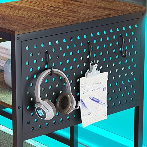 SEDETA L Shaped Computer Desk, Reversible Computer Desks, L Shaped Desk with Power Outlets & LED Strip, Monitor Shelf, Keyboard Tray, Pegboard and Storage Shelves for Home Office, Rustic Brown - Image 6