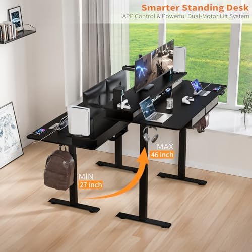 55 x 30 Inch Electric Standing Desk with 4 Drawers, Classic Black - Image 4