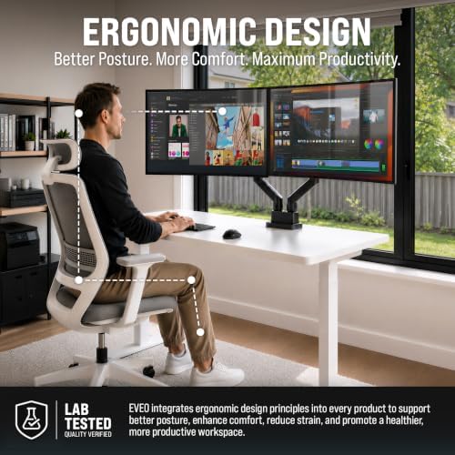 EVEO Premium Dual Monitor Mount 14"-32” Dual Monitor Arm VESA Bracket Adjustable Height Gas Spring Dual Monitor Stand, Screen Full Motion Dual Monitor Arm-Computer Monitor Stand for 2 Screens - Black - Image 4