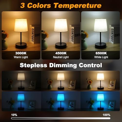 Ascher Small Bedside Table lamp Set of 2, RGB Color Changing Lamps, 3 Color Temperatures, Dimmable Nightstand Lamp with USB C+A Ports, Touch Desk Lamp for Bedroom Living Room, H11.4in(Flaxen Shade) - Image 2