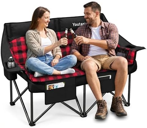 Youtanic Double Camping Chair, Heavy Duty 650lbs Padded Loveseat for Adults by Youtanic
