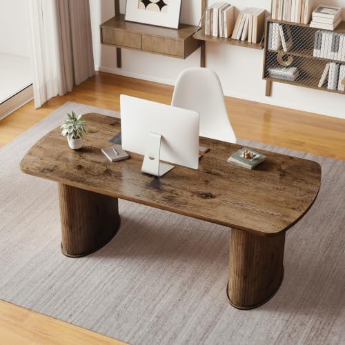 NSdirect Large Office Desk, 63" Oval Computer Desk for Home Office, Multi Purpose Executive Work Table, Farmhouse Writing Desk for Living Room (Walnut) - Image 6