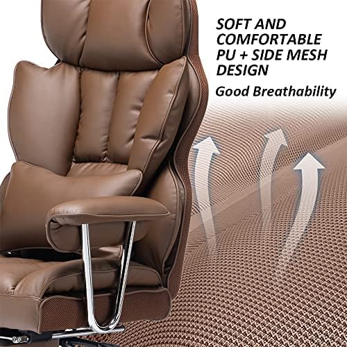 Efomao Big and Tall Office Chair 400lbs – PU Leather Executive Office Chair with Lumbar Support & Leg Rest, Heavy-Duty Computer Chair for Home Office, Brown - Image 6