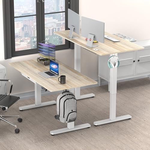 SHW 55 x 28 Electric Height Adjustable Standing Desk w/Drawer, Maple - Image 2