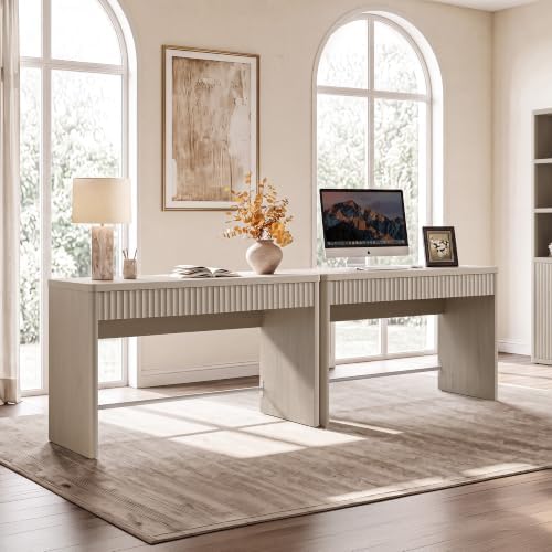 SICOTAS Office Computer Desk with 4 Drawers Modern Executive Writing Desk 97.6" Large Work Home Office Desks with Storage Fluted Makeup Vanity Table Study Table for Living Room Bedroom, White Alder - Image 2